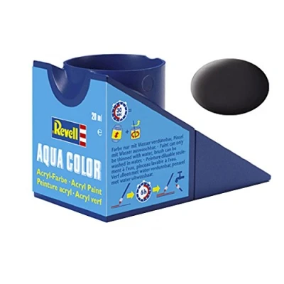 Immagine di Revell 36106 Vernice a base dacqua Nero catrame (opaco) Codice colore: 06 colore RAL: 9021 Barattolo 18 ml