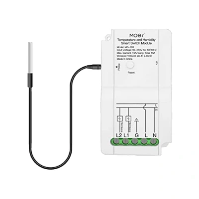 Immagine di MOES WiFi Smart Modulo interruttore fai da te con sensore di temperatura impermeabile, controller a doppia uscita, telecomando wireless Life, funziona Alexa Google Home… Bianco