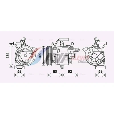 Immagine di AVA COOLING SYSTEMS TOAK734 compressore Aria Condizionata DKV09Z 12V PAG 46 R1234yf con olio TOYOTA: Aygo, CITROËN: C1 II