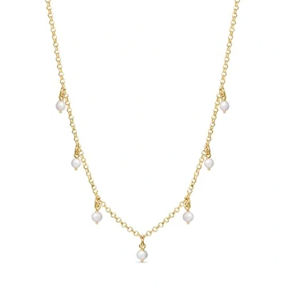 Immagine di Amberta Collana con Perla in Argento Sterling 925 per Donna: Girocollo Perline Pendenti 4 5 mm Placcata Oro