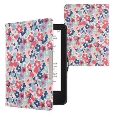 Immagine di kwmobile Custodia eReader Compatibile con Tolino Vision 1/2 / 3/4 HD Cover eBook Reader Flip Case rosso/rosa antico/blu Fiori Pastello