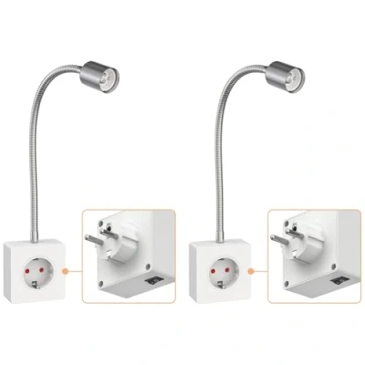 Immagine di ledscom.de 2 pz. lampada a zoccolo/lampada da lettura LESCH, collo d&#039;oca, interruttore, cromo/bianco, 1x GU10 max. 10W