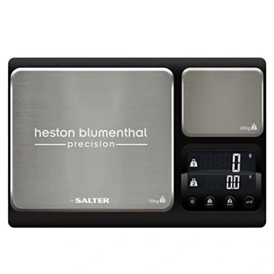 Immagine di Salter 1049A HBBKDR, Bilancia di Precisione a Doppia Piattaforma Heston Blumenthal, da Cucina digitale Precisione, Capacità 10 Kg e Seconda 200 G, Nero