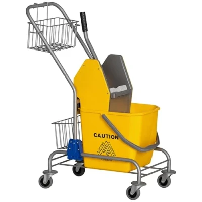Immagine di HOMCOM carrello per la casa, di lavaggio, pulizia professionale, pressa a mascella, secchio da 26 litri + cestello portaoggetti dim. 73L x 45L 95H cm Giallo