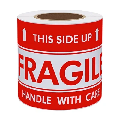 Immagine di Hylabelest Adesivi fragili con scritta &quot;Handle with Care This Side Up&quot;, 7,6 x 12,7 cm, etichette di avvertimento (7,6 cm)