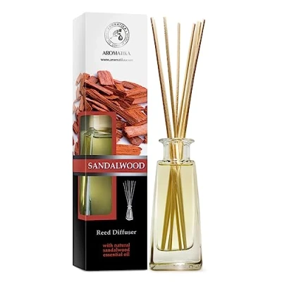 Immagine di Diffusore Profumato per Ambiente Sandalo 100ml con 10 Bastoncini di Bambù Fragranza Intensa e Duratura Senza Alcool Profumo in Camera Aromatizzare Reed Diffuser Sandalwood