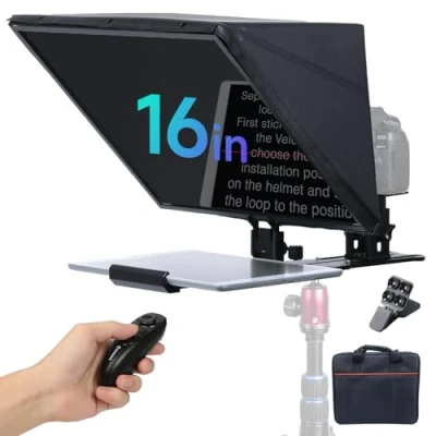 Immagine di Telepromter, Moman MT16 Prompter per Tablet 16 Pollici Gobbo Video Compatibile con iPad/Smartphone APP e Telecomando Riprese di Fotocamera Reflex/Videocamera, Telepromter ipad