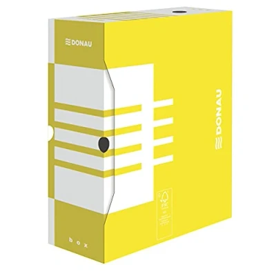 Immagine di DONAU 7662301FSC 11 Scatola portaoggetti, in cartone riciclato, stabile, confezione da 20 pezzi, formato A4/120 mm, larghezza dorso, colore: giallo, certificato FSC®