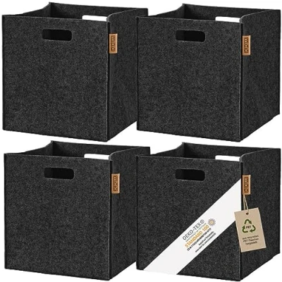 Immagine di Miqio® Scatola portaoggetti di design in tessuto feltro, set 4 cestini portaoggetti, 30 x cm, organizer adatto per scaffale Kallax, grigio scuro, antracite