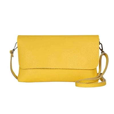 Immagine di AmbraModa GLX11 Borsa a tracolla da donna, in vera pelle, con rimovibile e regolabile, adatta per cellulari tablet fino 7 pollici, (giallo)