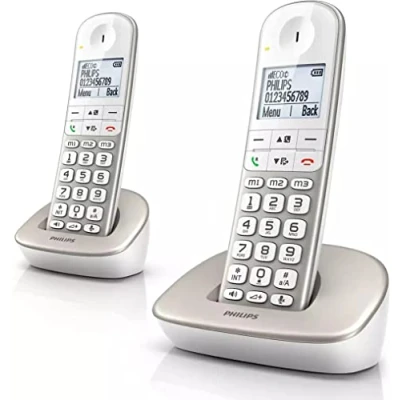 Immagine di Philips XL4902S/38 2 Telefono Cordless Digitale (DECT) Cellulare per Anziani Schermo Retroilluminato, Vivavoce, Modalità Eco, Volumeboost Bianca