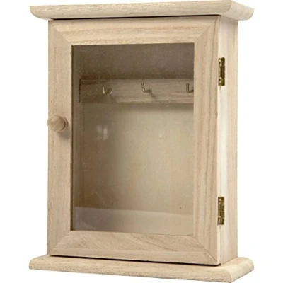 Immagine di Creativ Vetrinetta porta chiavi in legno, con a pannello di vetro e ganci metallo per le chiavi, 18 x 14 6 cm