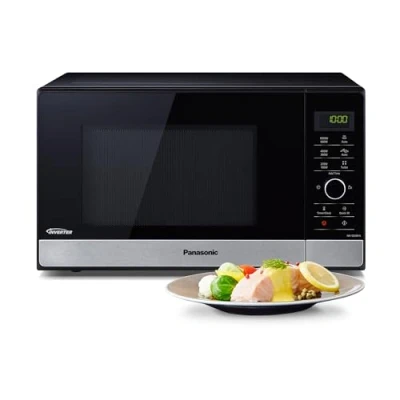 Immagine di Panasonic NN SD28HSGTG F Forno Microonde Tecnologia Inverter Vassoio Girevole in Vetro, 23L, 1000W, 10 programmi auto, Scongelamento Turbo, 6 potenze, Timer, LED, Acciaio Inossidabile Nero