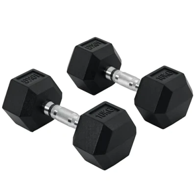 Immagine di HOMCOM Set 2 Manubri Esagonali da 10kg in Metallo e Gomma per Workout Casa Ufficio, Nero