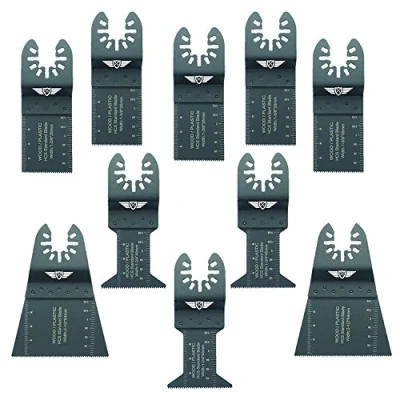 Immagine di 10 lame TopsTools FAKA10F Fast Fit Mix Compatibili con Dewalt Stanley Black e Decker Bosch Fein (non StarLock) Makita Milwaukee Hitachi Parkside Ryobi Worx Workzone Multitool Accessori