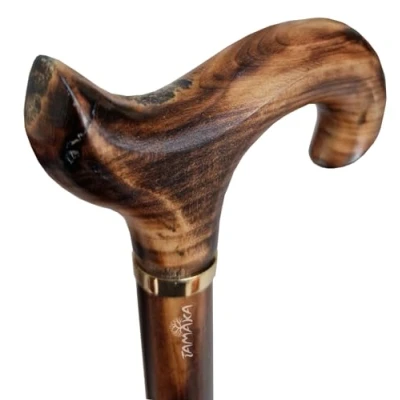 Immagine di TAMAKA Bastone da passeggio uomo realizzato a mano, manico bruciato, in legno, con colletto, 94 cm