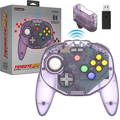 Immagine di Retro Bit Tribute64 2.4Ghz Wireless Controller for N64, Switch, Pc, Mac and Other Usb Devices Atomic Purple Nintendo Switch