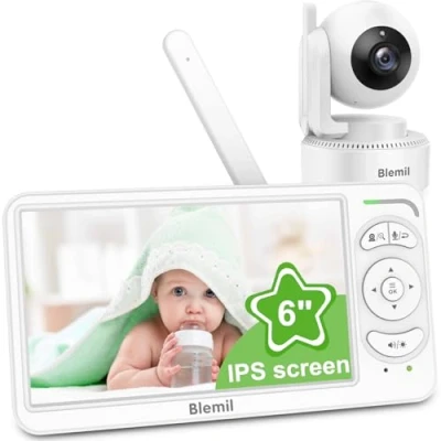 Immagine di Blemil Baby Monitor con fotocamera e audio, 6 &#039;&#039; IPS Schermo Camera No WiFi, 30 ore di batteria, ECO, visione notturna, 2 Way Talk, Travel Video portatile