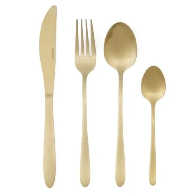 Immagine di Salter BW11396EU7 Set di posate in oro acciaio inox da 16 pezzi per bambini 4 persone, argenteria coltelli e forchette, coltelli, stoviglie con finitura spazzolata
