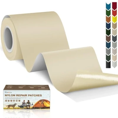 Immagine di Cahomo Toppe autoadesive in Nylon, 7.6x200 cm toppa adesiva per tessuti, Patch di riparazione impermeabile, piumino, tenda, sacco a pelo all&#039;aperto Giallo Beige