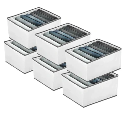 Immagine di EASEVE Confezione da 6 organizer per armadio e vestiti Divisori pieghevoli cassetti a 7 scomparti, jeans, pantaloni, camicie, scatole impilabili abbigliamento