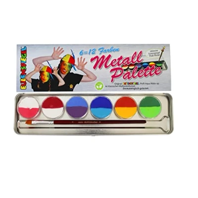 Immagine di Eulenspiegel 206102 Tavolozza in Metallo Split Cakes, 6 Colori da 3,5 ml e 1 Pennello, per Il Trucco