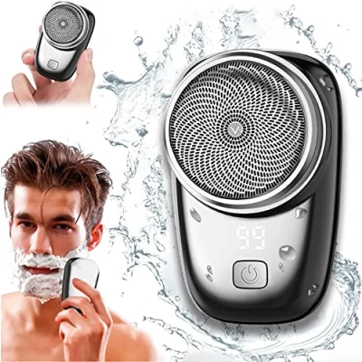 Immagine di Mini rasoio, rasoio elettrico da uomo, portatile, tascabile, con display a LED, ricaricabile tramite USB, impermeabile, facile usare un solo pulsante, per uso bagnato e asciutto, adatto