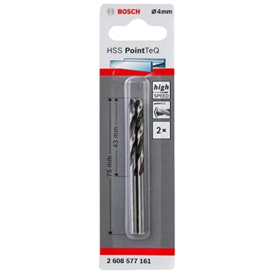 Immagine di Bosch Accessories 2608577161 HSS PointTeQ (4 x 43 75 mm) Set da 2 Pezzi di Trapani per Metallo, Acciaio, Fusione o Plastica, Grigio (Argento), Ø 4 mm