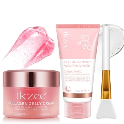 Immagine di Maschera al Collagene Viso e Jelly Cream, Riduce le Linee Sottili Rughe, Minimizzare i Pori, Idratazione Intensa, Migliorare l&#039;elasticità, Levigare Rassodare la Pelle Durante