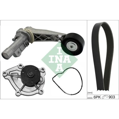 Immagine di INA 529 0504 30 pompa acqua + Kit cinghia Poly V con Controllare corsa libera generatore ed ev. sostituire CITROËN: DS3 Hatchback