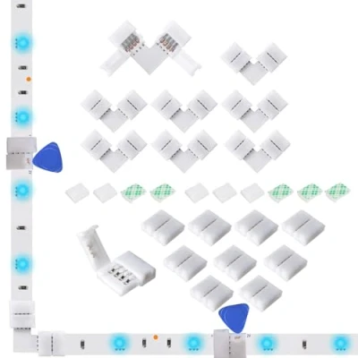 Immagine di Amefil Connettori LED da 8 mm 4 pin RGB 8X L connettore angolare a forma di L, 10 terminali adattatori per strisce multicolore 3528 2835 12 V 24
