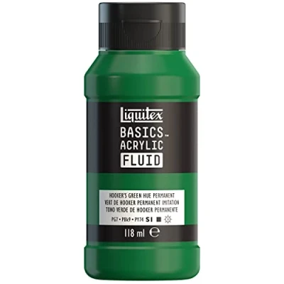 Immagine di LIQUITEX 8870405 Basics Fluid, pitura acrilica Di consistenza fluida, asciugatura rapida, resistente alla luce, impermeabile, a base d&#039;acqua, flacone da 118 ml, Verde Hooker Permanente Onalità