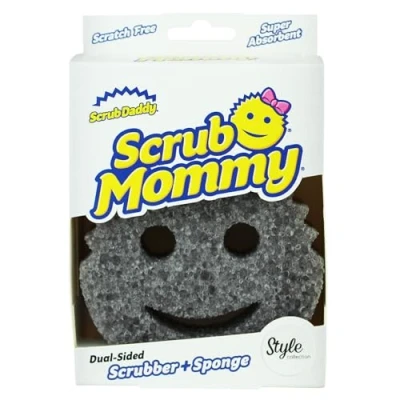 Immagine di Scrub Daddy Mommy Style, Spugna Abrasiva Cucina su Due Lati, Alternativa Prodotti ai Panni Non Graffiati, Faccina Sorridente per Lavello, Bagno e Doccia, FlexTexture, Grigio