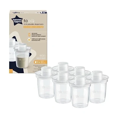 Immagine di Tommee Tippee dosatori latte in polvere , confezione da 6, contenitori polvere, ideali per allattare viaggio, 8 misurini vasetto