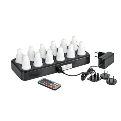 Immagine di Duni led Set Flex 12 Candele RGB+W (Colore + Bianco Caldo) con Base di Ricarica a Induzione e Telecomando