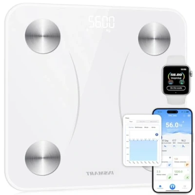 Immagine di Bilancia Intelligente Insmart Per Il Peso Corporeo, Piattaforma Grande Da 12x12 Pollici Bagno Digitale Accurata, Grasso Corporeo Bluetooth Con Bmi, 16 Tipi Di Dati