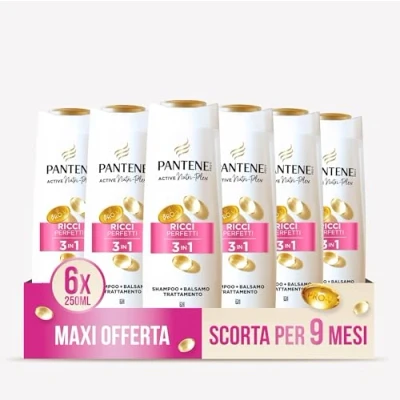 Immagine di Pantene Pro V Ricci Perfetti, Shampoo, Balsamo e Trattamento 3 in 250 ml Crespi Ribelli, Arricchisce i Capelli con Nutrienti, Senza Olio Minerale, Active Nutri Plex, Maxi Formato 6x250