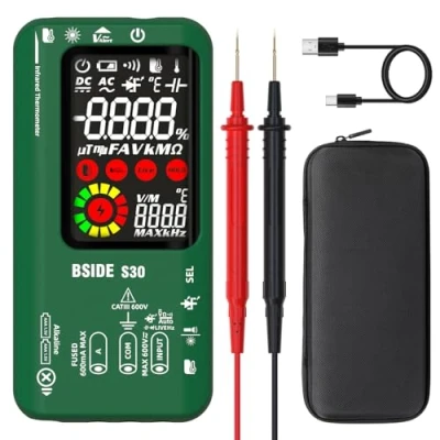 Immagine di BSIDE Multimetro Digitale Intelligente con Termometro Infrarossi 10000 Conteggi LCD a Colori Tester LED e Diodo Ad Alta Tensione Ricaricabile di Corrente/Tensione Capacità Puntatore Laser
