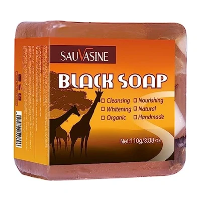 Immagine di Sapone nero africano fatto a mano,Sapone schiarente da 3,88 once per pelle radiosa e luminosa, macchie scure, ringiovanimento, tono della irregolare Rianpesn