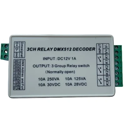 Immagine di 3 Channel 5A DMX512 Decoder Controller Relay Switch Kit DIY Converter DMX Dimmer With Protective Shell