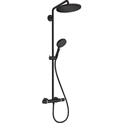 Immagine di Hansgrohe 26891670 Croma 280 1jet EcoSmart 9 l/min con termostato e doccetta Raindance Select S 120 3jet nero opaco tubo