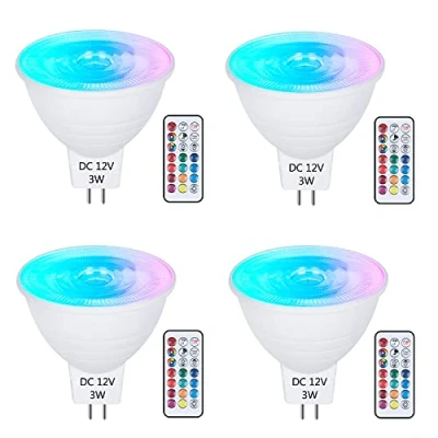 Immagine di DoRight 3W Lampadine GU5.3 LED, MR16 Dimmerabile 12V Faretti Lampadina con Telecomando RGB+Bianco Freddo 6000K, 16 Colori funzione di memoria e temporizzazione, 30W Equiv.4 pezzi
