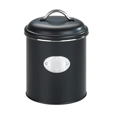 Immagine di WENKO barattolo portaoggetti nero 1,6 litri, salvafreschezza, ermetico, in metallo verniciato, Ø 13 x 18 cm, colore