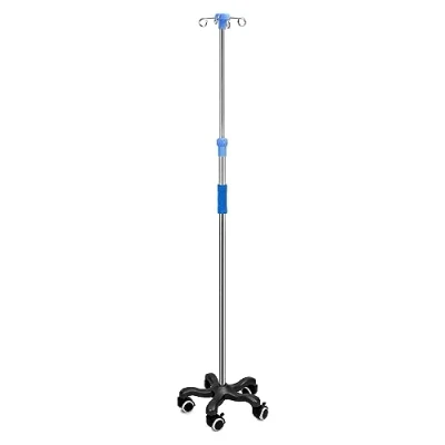Immagine di QWORK® Supporto per infusione con ruote, 4 ganci, ospedale e casa, acciaio inossidabile, regolabile in altezza