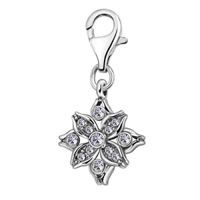 Immagine di Quiges Donna Charm Ciondolo Placcato Argento Fiore e Stella con Cristalli per Bracciali Accessori