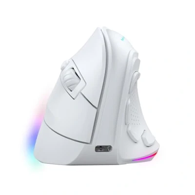 Immagine di MARSGAMING MM SK, Mouse Gaming Wireless Verticale, Design Ergonomico, Illuminazione RGB Chroma, Sensore Ottico Pixart 8400DPI, Switch Meccanici Huano, 9 Pulsanti Programmabili, Tri Mode, Bianco