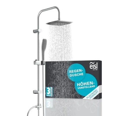 Immagine di EISL Set doccia EASY FRESH 2 in 1 con grande a pioggia (250 x 200 mm) e doccetta manuale, ideale per rinnovare i fori esistenti, kit di montaggio completo cromato DX12006