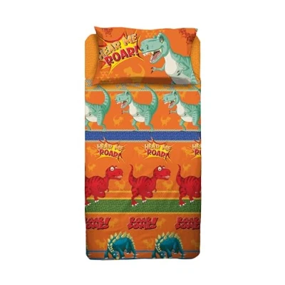 Immagine di hermet Dinosauri, Set Lenzuolo Singolo Cameretta, Una Piazza, Completo Letto, Sopra, Sotto Con Angoli, Federa, 100% Cotone, Arancione