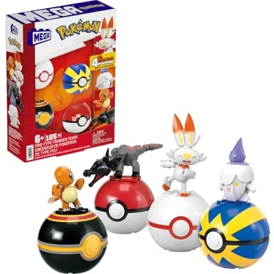 Immagine di MEGA Pokémon Squadra di Tipo Fuoco per Allenatore Principiante, Set da Costruire con 105 Pezzi, Include Salandit, Litwick, Charmander e Scorbunny snodati, Giocattolo Bambini, 6+ Anni, HTJ06