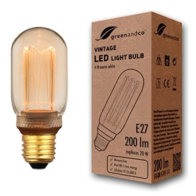 Immagine di greenandco® lampadina a LED di design vintage in stile retrò E27 T45 4W 200lm 1800K 320 230V, ambra, nessun sfarfallio, non dimmerabile